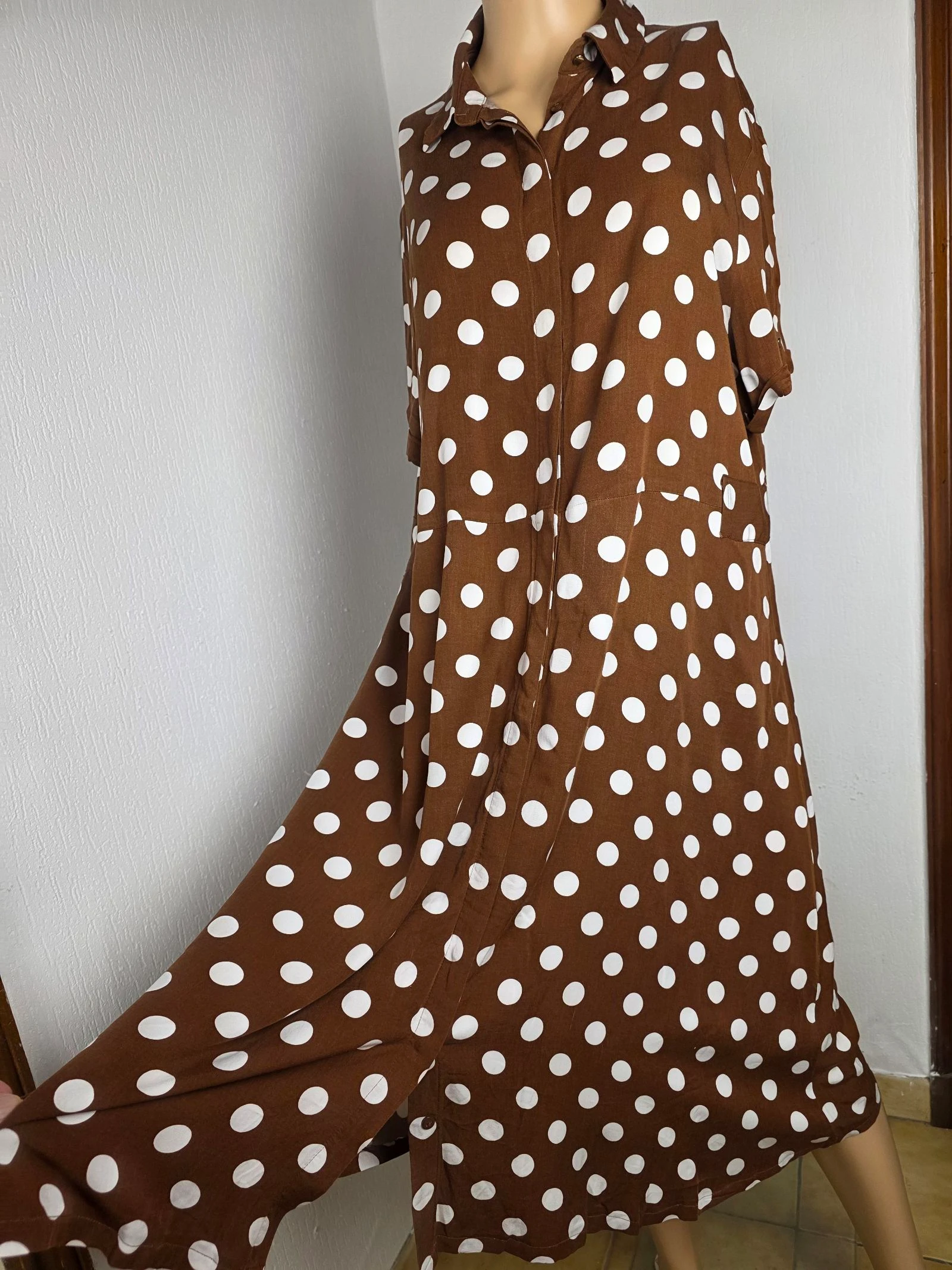 Vestido camisa longo com bolinhas grandes vintage estilo Pretty Woman tamanho 38/40/42 – photo 2